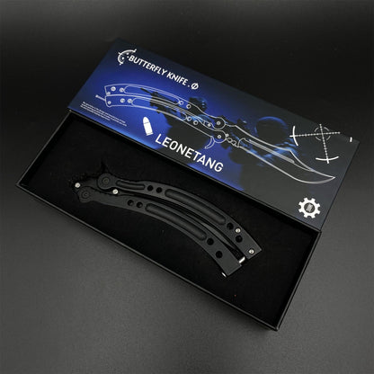 CS2 Night Skin Butterfly Knife Balisong Replica, Unsharpened Game Prop Collectible with Display Stand