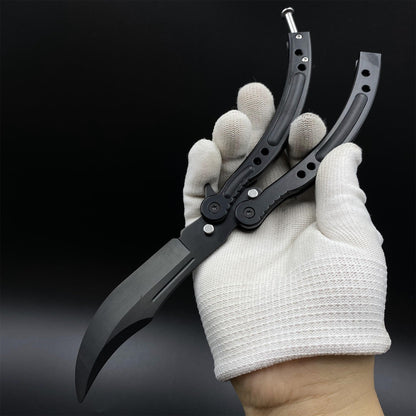 CS2 Night Skin Butterfly Knife Balisong Replica, Unsharpened Game Prop Collectible with Display Stand