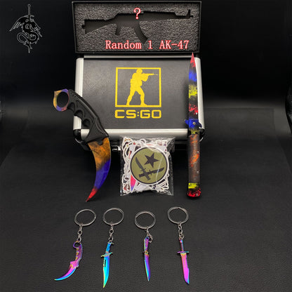 Marble Fade Skin Stiletto Knife & Karambit & Stickers & 4 Keychains & Random 1 AK With Gift Case