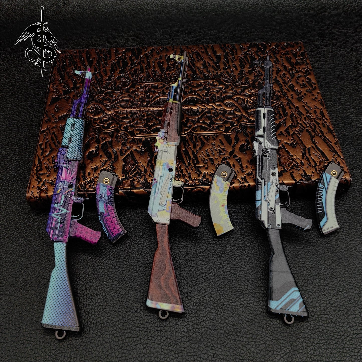 AK-47 Neon Rider Case Hardened And Vulcan Skin Gun Model  3 In 1 Pack