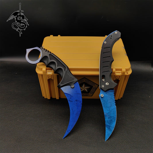 Blue Doppler Skin Karambit Trainer & Flip Knife Weapon Case 
