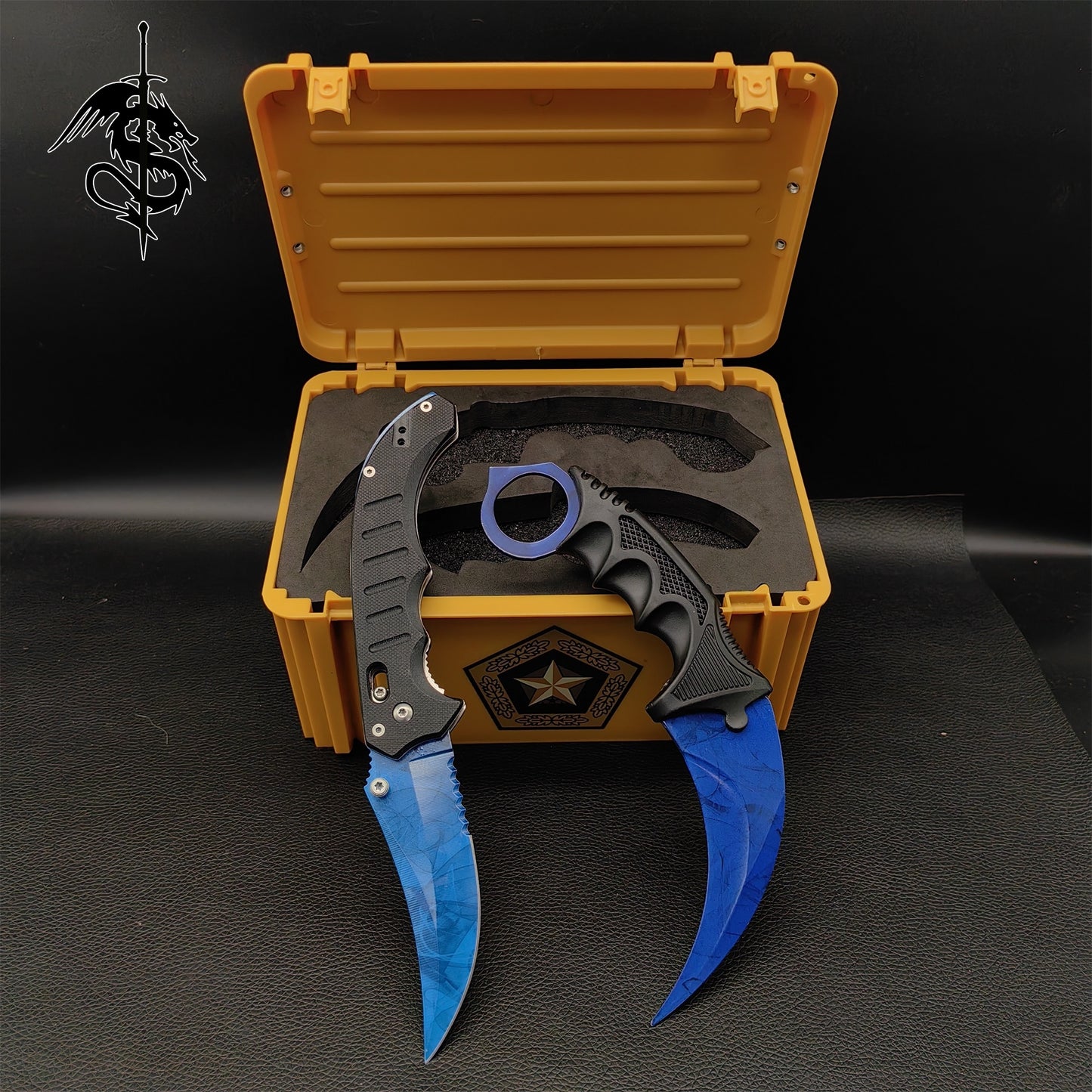Blue Doppler Skin Karambit Trainer & Flip Knife Weapon Case 