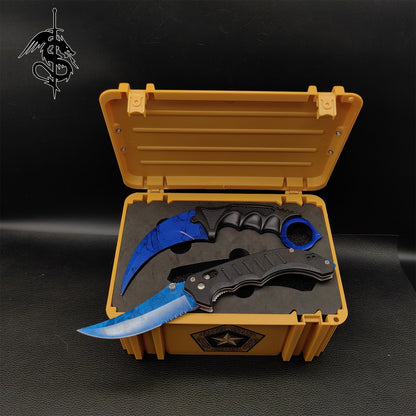 Blue Doppler Skin Karambit Trainer & Flip Knife Weapon Case 