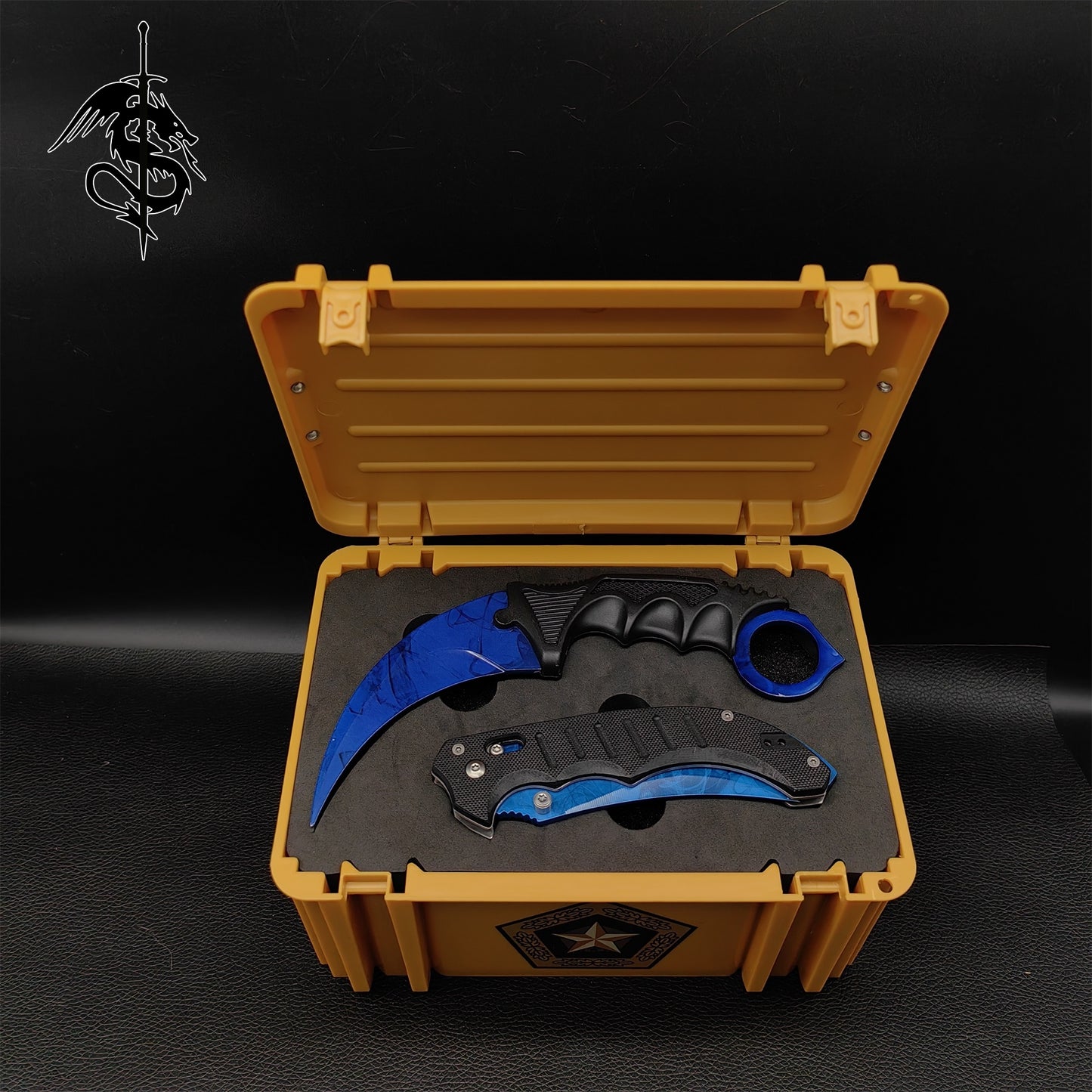 Blue Doppler Skin Karambit Trainer & Flip Knife Weapon Case 