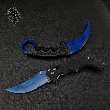 Blue Doppler Skin Karambit Trainer & Flip Knife Weapon Case 