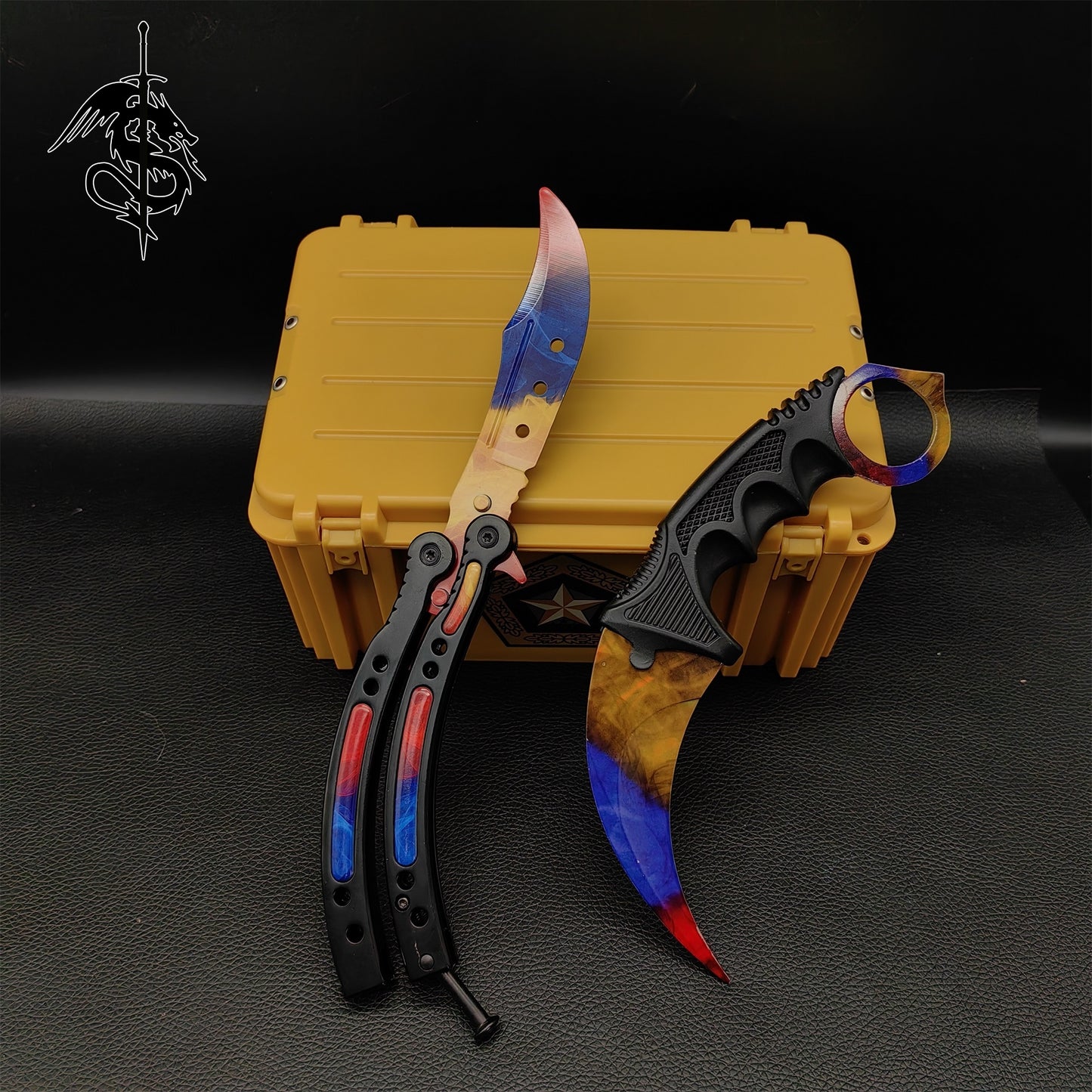 Marble Fade Skin Karambit Trainer & Balisong Knife Gift Case