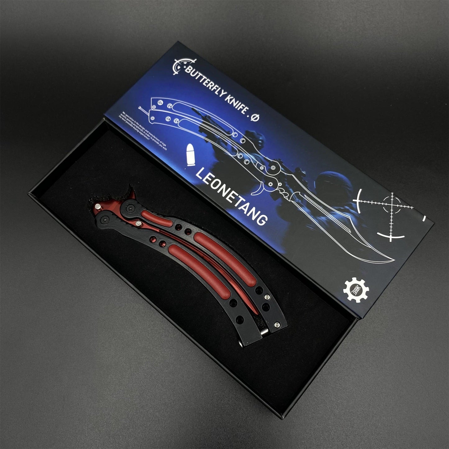 Hot Game CS2 Crimson Web Butterfly Knife Balisong Collectible Replica with Display Base