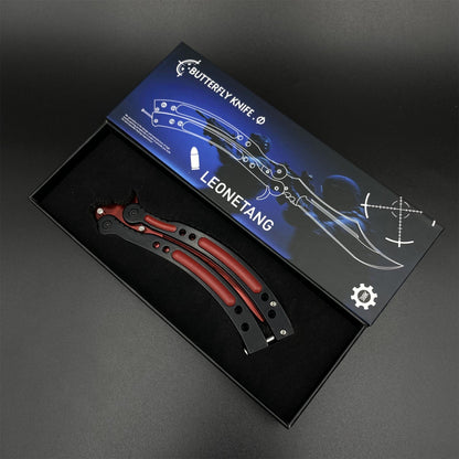 Hot Game CS2 Crimson Web Butterfly Knife Balisong Collectible Replica with Display Base