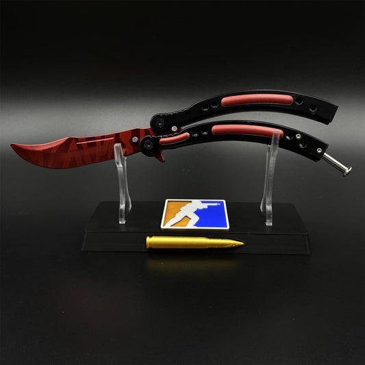 Hot Game CS2 Crimson Web Butterfly Knife Balisong Collectible Replica with Display Base