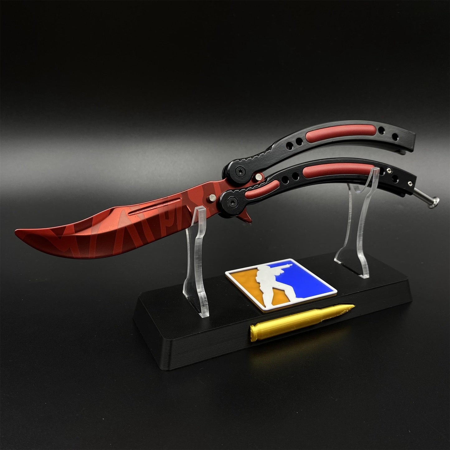 Hot Game CS2 Crimson Web Butterfly Knife Balisong Collectible Replica with Display Base