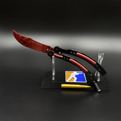 Hot Game CS2 Crimson Web Butterfly Knife Balisong Collectible Replica with Display Base