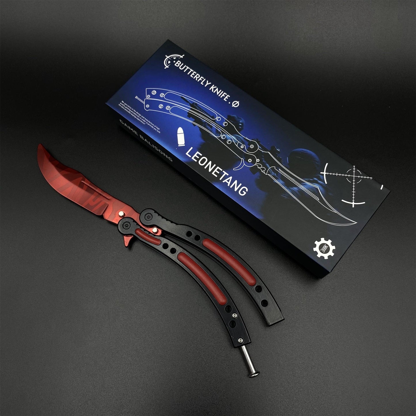 Hot Game CS2 Crimson Web Butterfly Knife Balisong Collectible Replica with Display Base