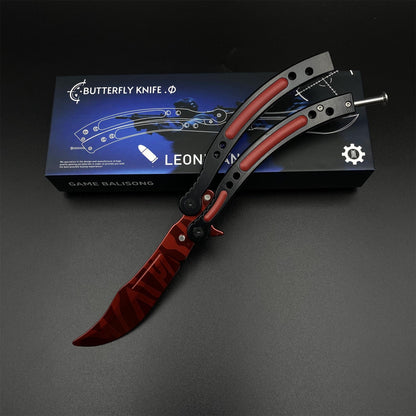 Hot Game CS2 Crimson Web Butterfly Knife Balisong Collectible Replica with Display Base