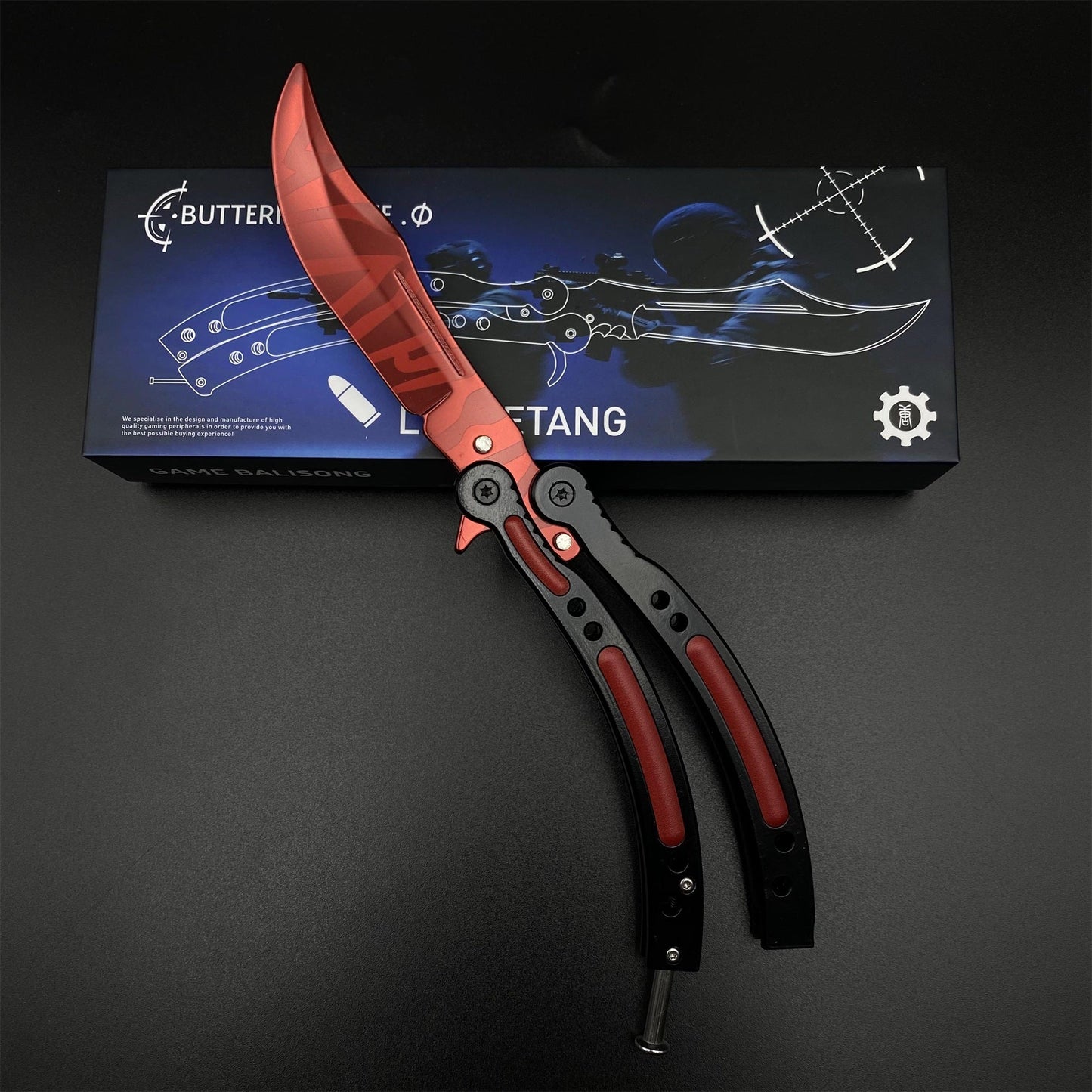 Hot Game CS2 Crimson Web Butterfly Knife Balisong Collectible Replica with Display Base