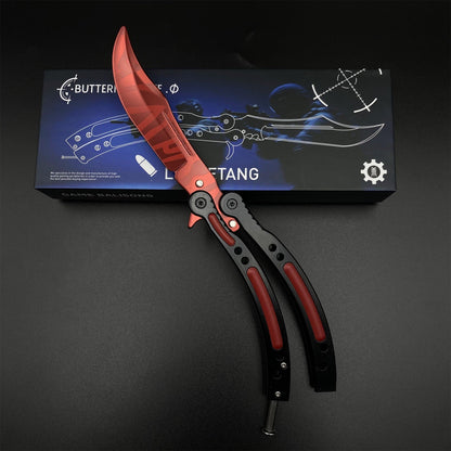 Hot Game CS2 Crimson Web Butterfly Knife Balisong Collectible Replica with Display Base