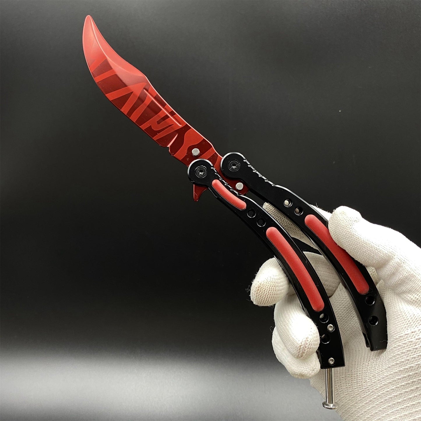 Hot Game CS2 Crimson Web Butterfly Knife Balisong Collectible Replica with Display Base