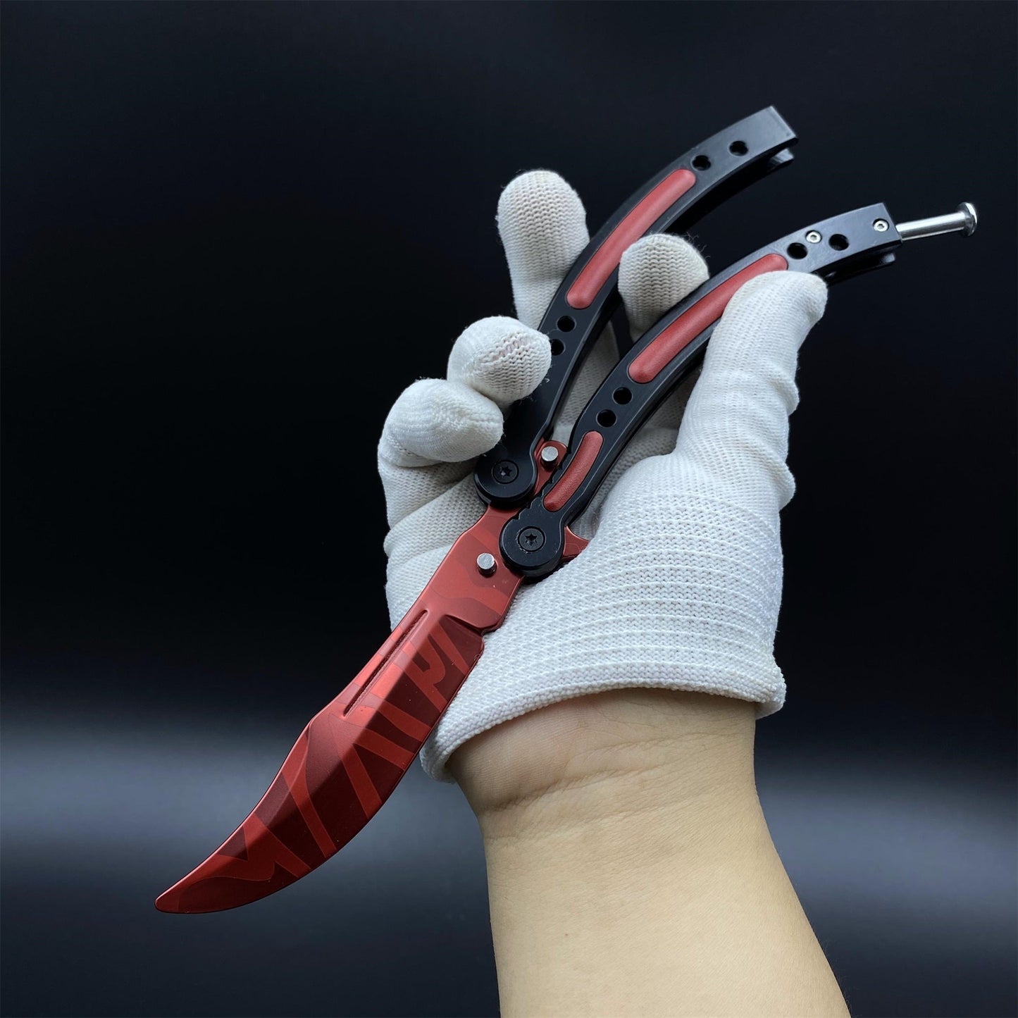 Hot Game CS2 Crimson Web Butterfly Knife Balisong Collectible Replica with Display Base