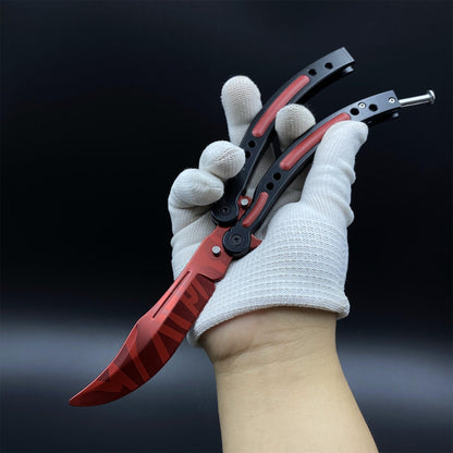 Hot Game CS2 Crimson Web Butterfly Knife Balisong Collectible Replica with Display Base