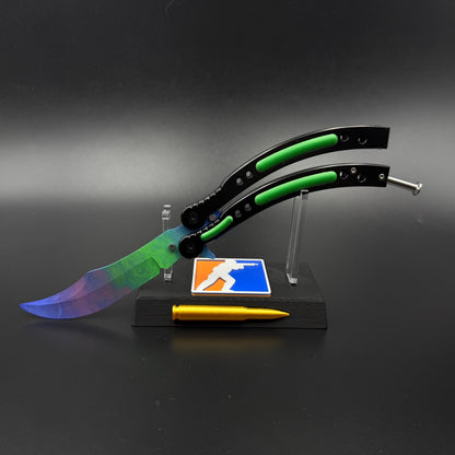CS Butterfly Knife Gamma Doppler Metal Replica for Collectible - Unsharpened Balisong Trainer