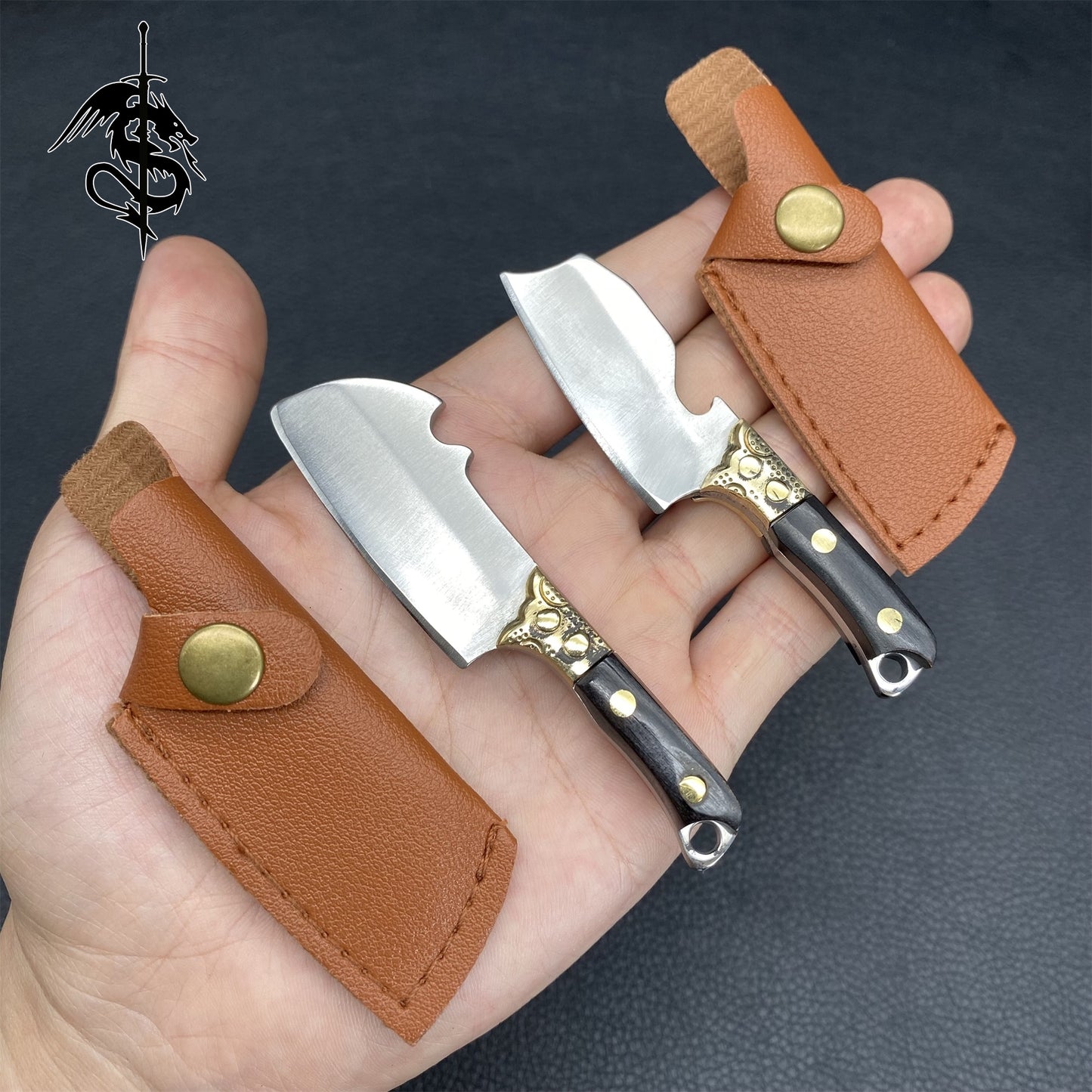 Brass And Wooden Handle Mini EDC Knife 2 In 1 Pack