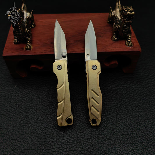 Brass Handle Creative Mini Folding Knife Outdoor Tool 2 In 1 Pack