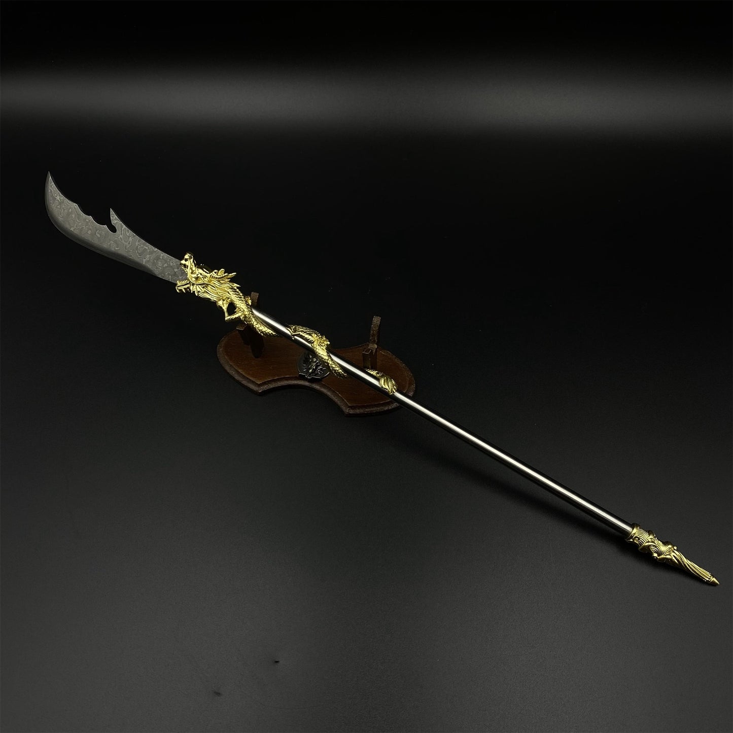 Hand-Forged Damascus Steel Golden Dragon Guan Dao Miniature 41CM/16.1"