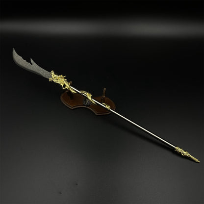 Hand-Forged Damascus Steel Golden Dragon Guan Dao Miniature 41CM/16.1"