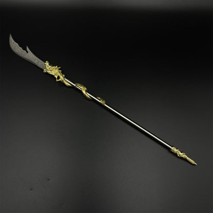 Hand-Forged Damascus Steel Golden Dragon Guan Dao Miniature 41CM/16.1"