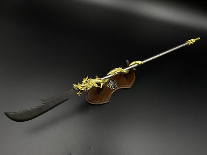 Hand-Forged Damascus Steel Golden Dragon Guan Dao Miniature 41CM/16.1"