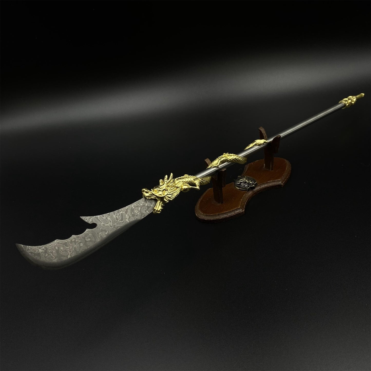 Hand-Forged Damascus Steel Golden Dragon Guan Dao Miniature 41CM/16.1"