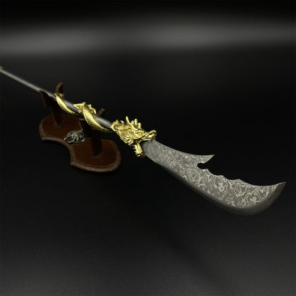 Hand-Forged Damascus Steel Golden Dragon Guan Dao Miniature 41CM/16.1"