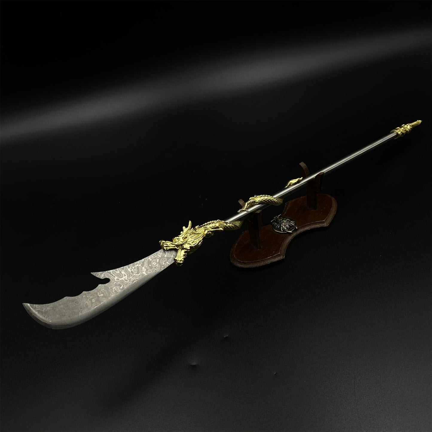 Hand-Forged Damascus Steel Golden Dragon Guan Dao Miniature 41CM/16.1"