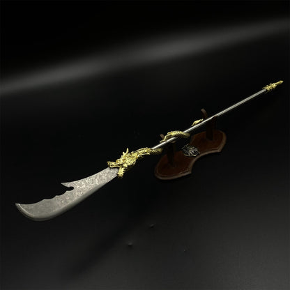 Hand-Forged Damascus Steel Golden Dragon Guan Dao Miniature 41CM/16.1"