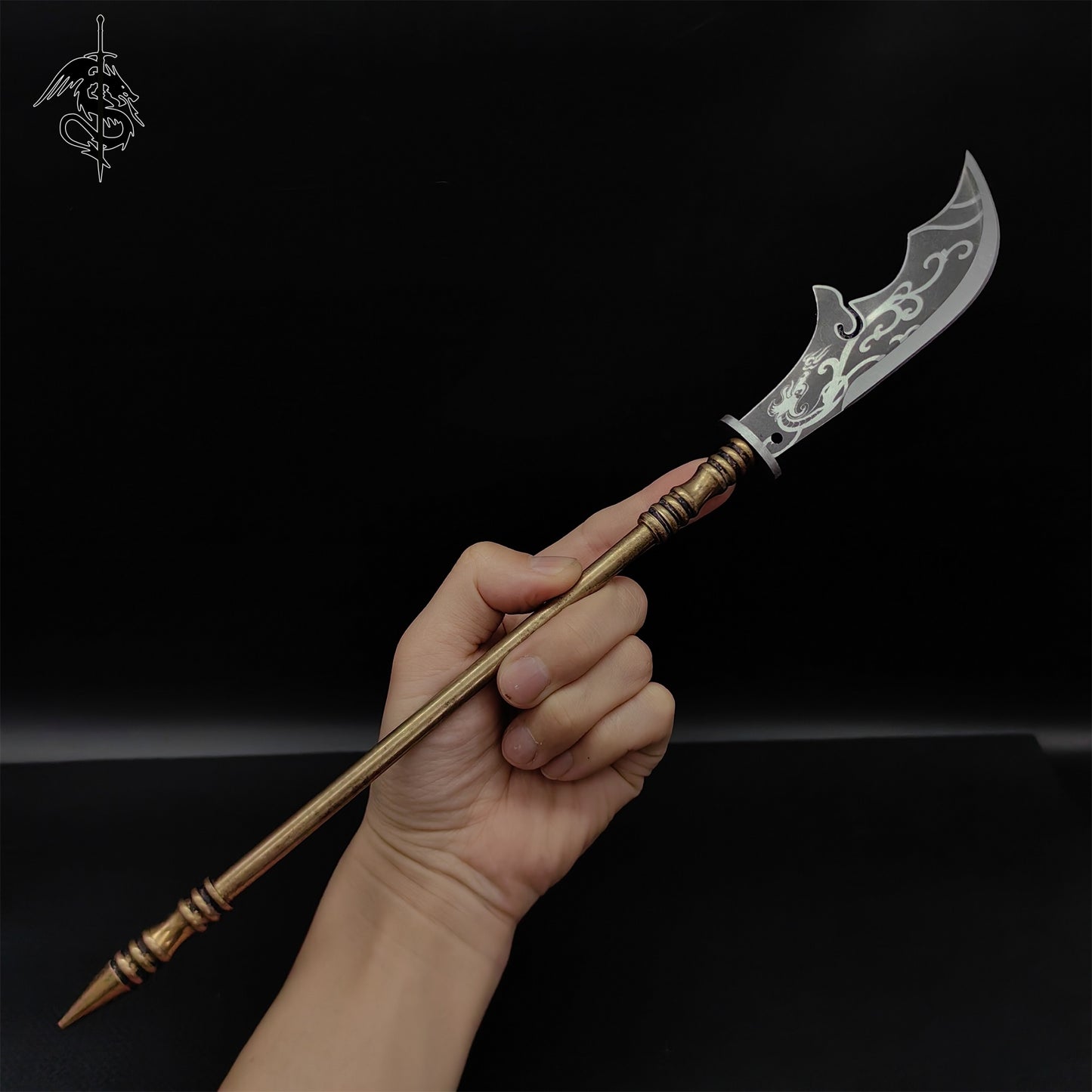 Hand-Forged Miniature Ancient Brass Long Handle Weapon 3 In 1 Pack & Stand