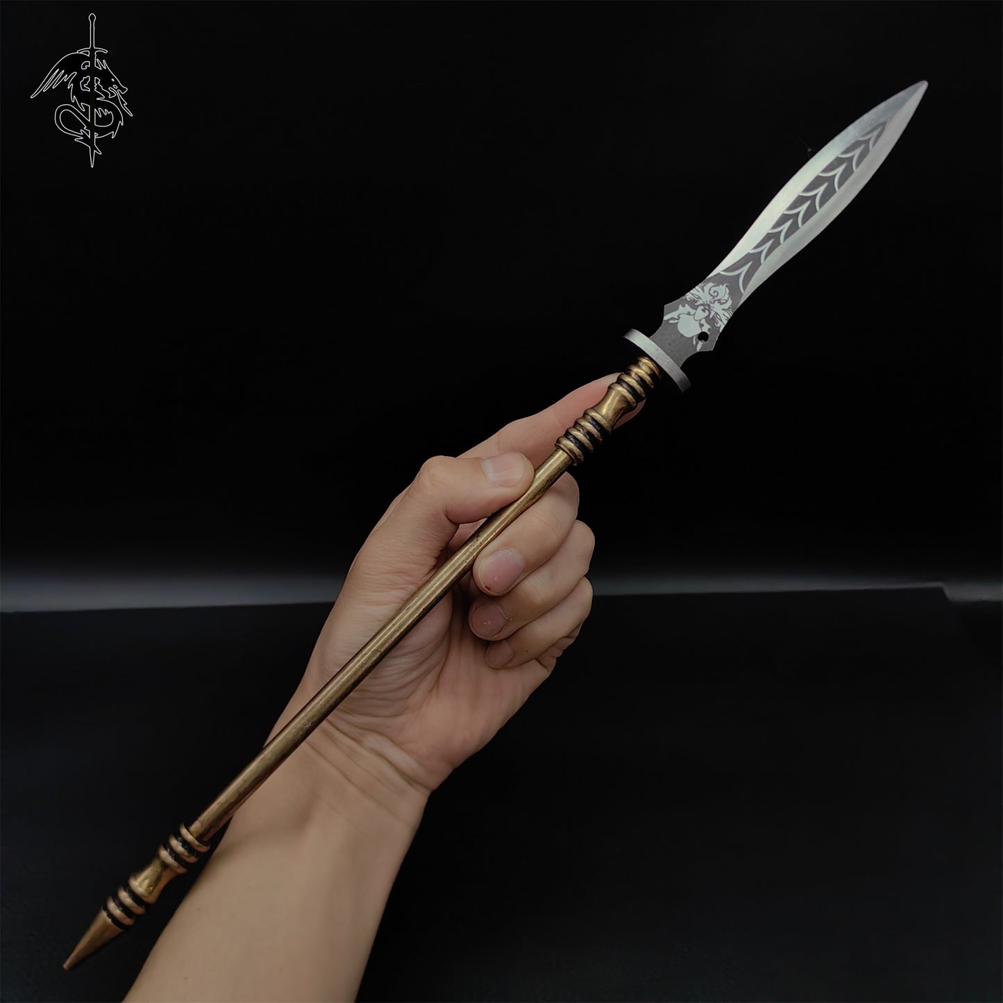 Hand-Forged Miniature Ancient Brass Long Handle Weapon 3 In 1 Pack & Stand