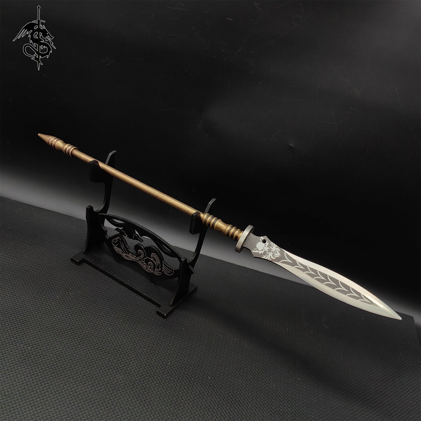 Hand-Forged Miniature Ancient Brass Long Handle Weapon 3 In 1 Pack & Stand