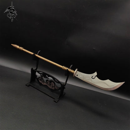 Hand-Forged Miniature Ancient Brass Long Handle Weapon 3 In 1 Pack & Stand