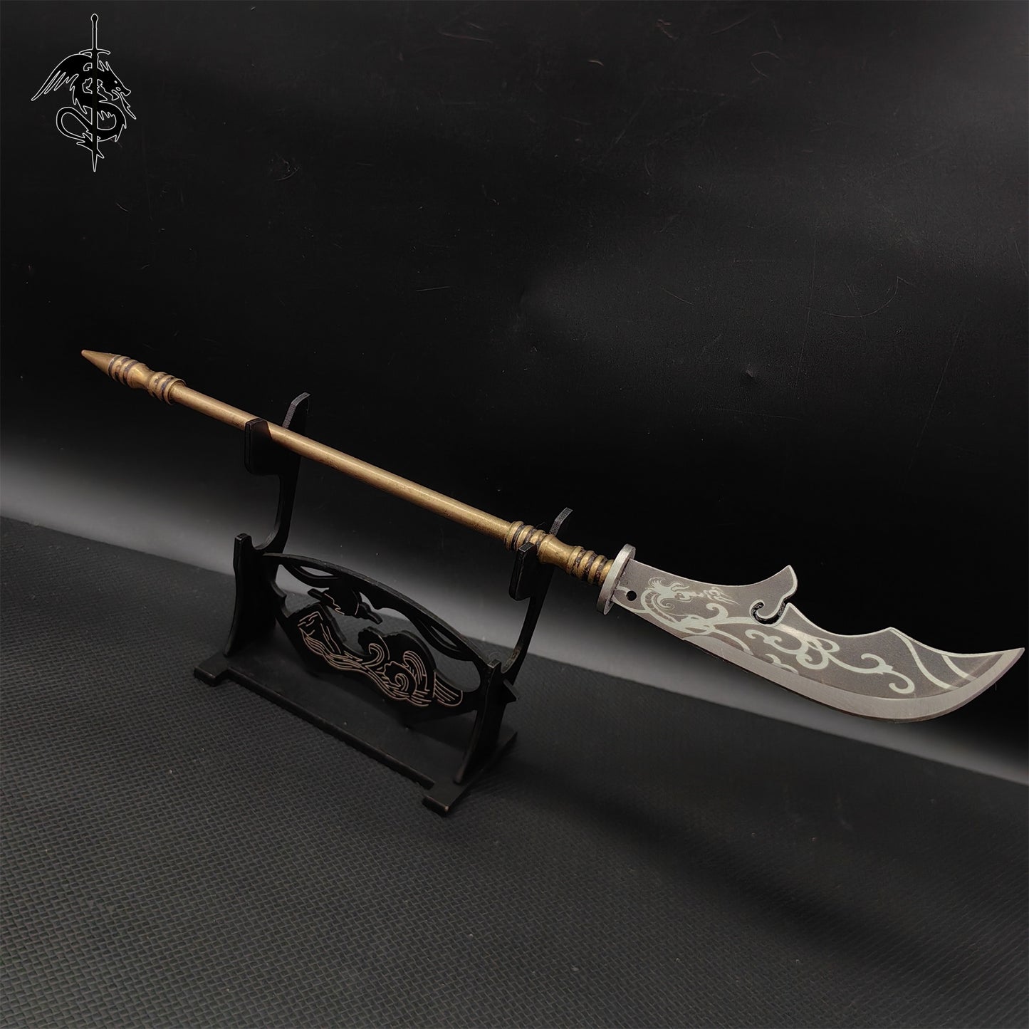 Hand-Forged Miniature Ancient Brass Long Handle Weapon 3 In 1 Pack & Stand