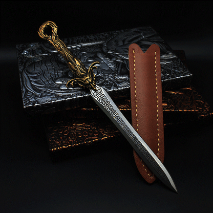 High-End Hand Forged Brass Handle Dragon Head Short Sword Letter Opener