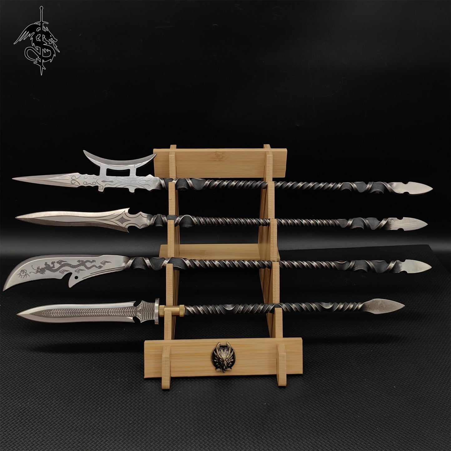 Hand-Forged Steel Tea Knife Long-Handle Spear 4 In 1 Pack