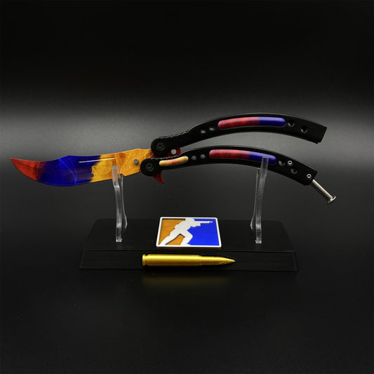 CS2 Butterfly Knife Marble Fade Balisong Replica - Collectible Prop with Display Stand