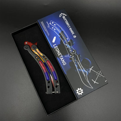 CS2 Butterfly Knife Marble Fade Balisong Replica - Collectible Prop with Display Stand