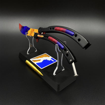 CS2 Butterfly Knife Marble Fade Balisong Replica - Collectible Prop with Display Stand