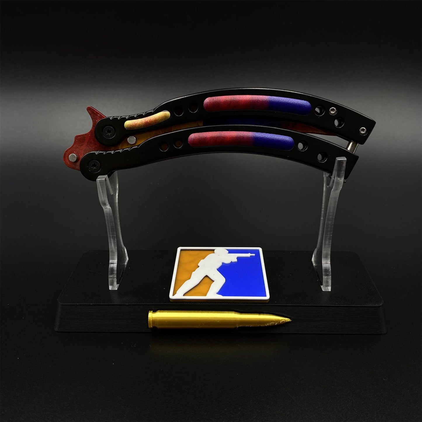 CS2 Butterfly Knife Marble Fade Balisong Replica - Collectible Prop with Display Stand