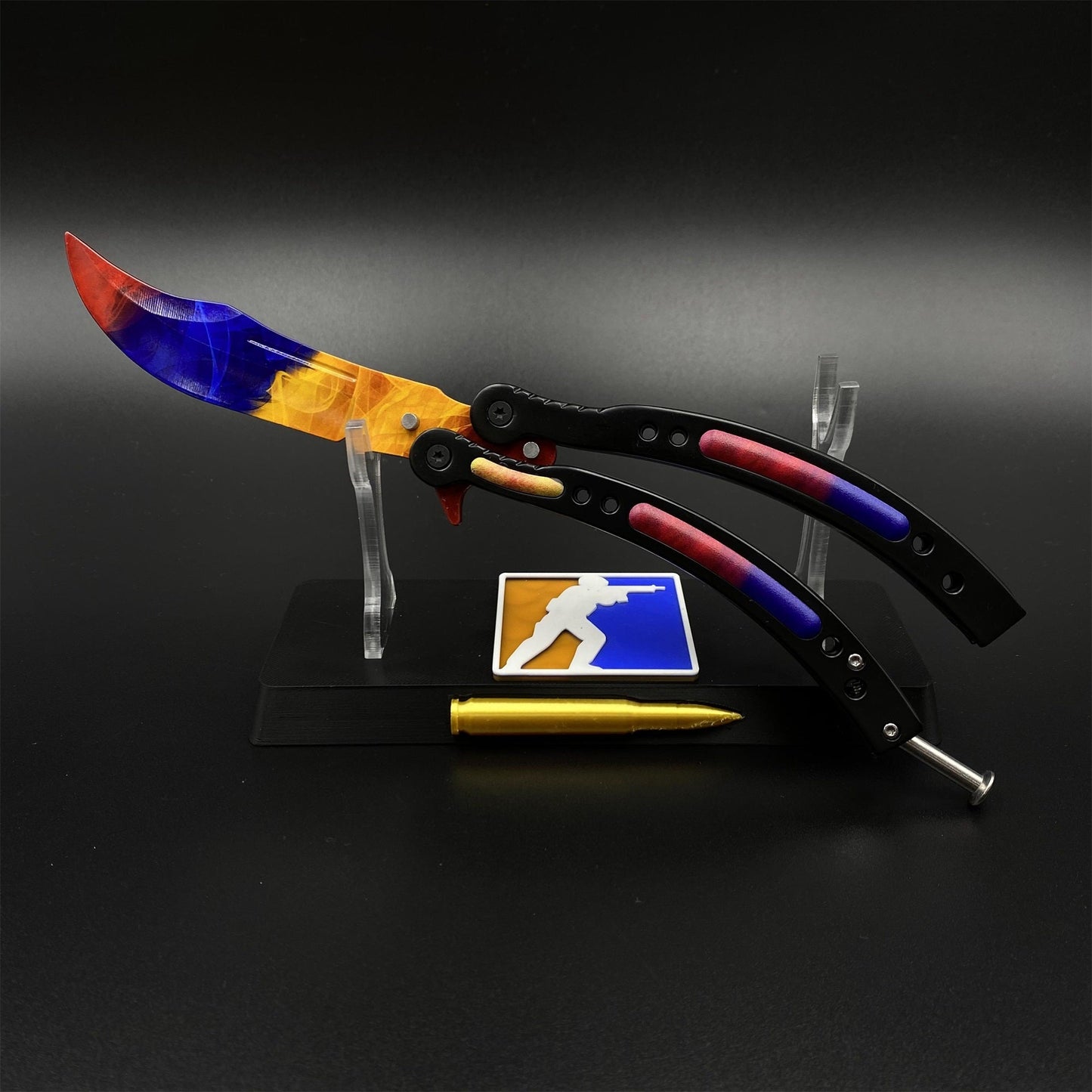 CS2 Butterfly Knife Marble Fade Balisong Replica - Collectible Prop with Display Stand