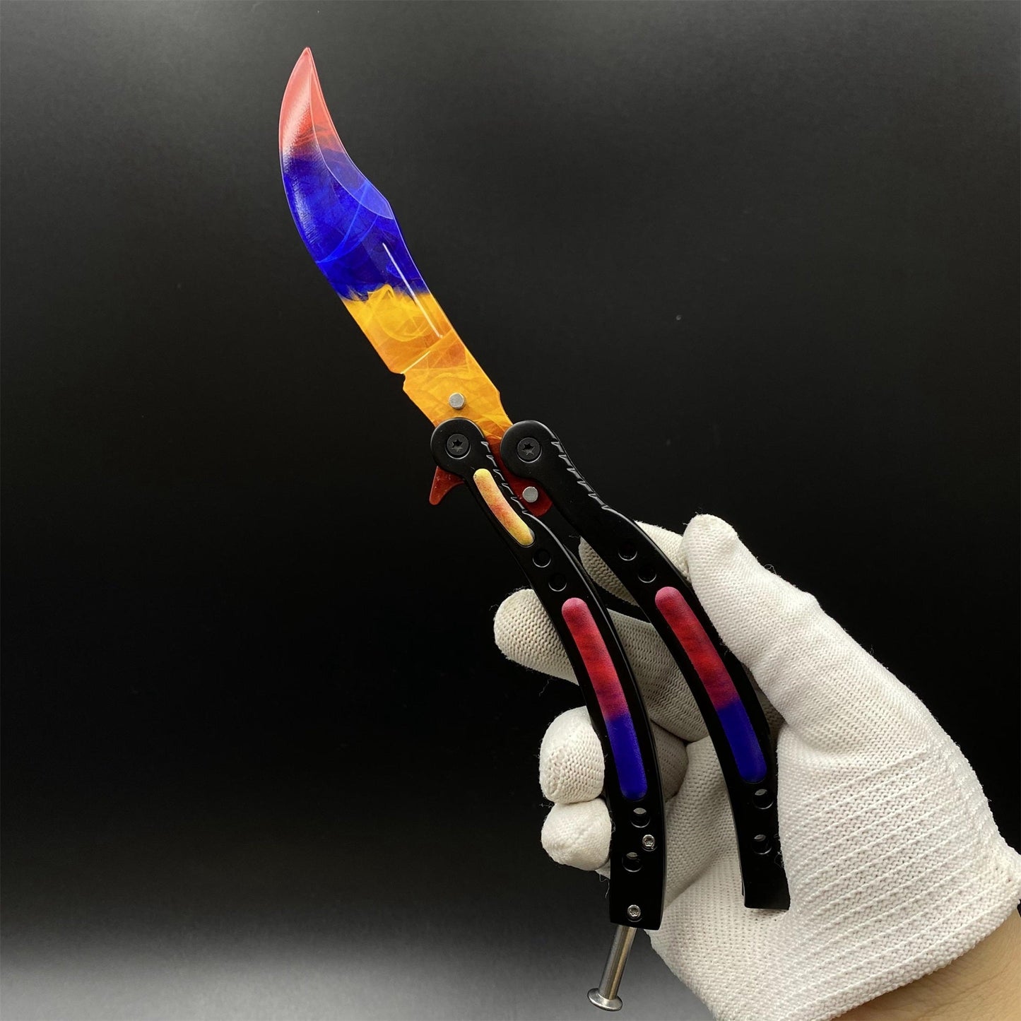 CS2 Butterfly Knife Marble Fade Balisong Replica - Collectible Prop with Display Stand