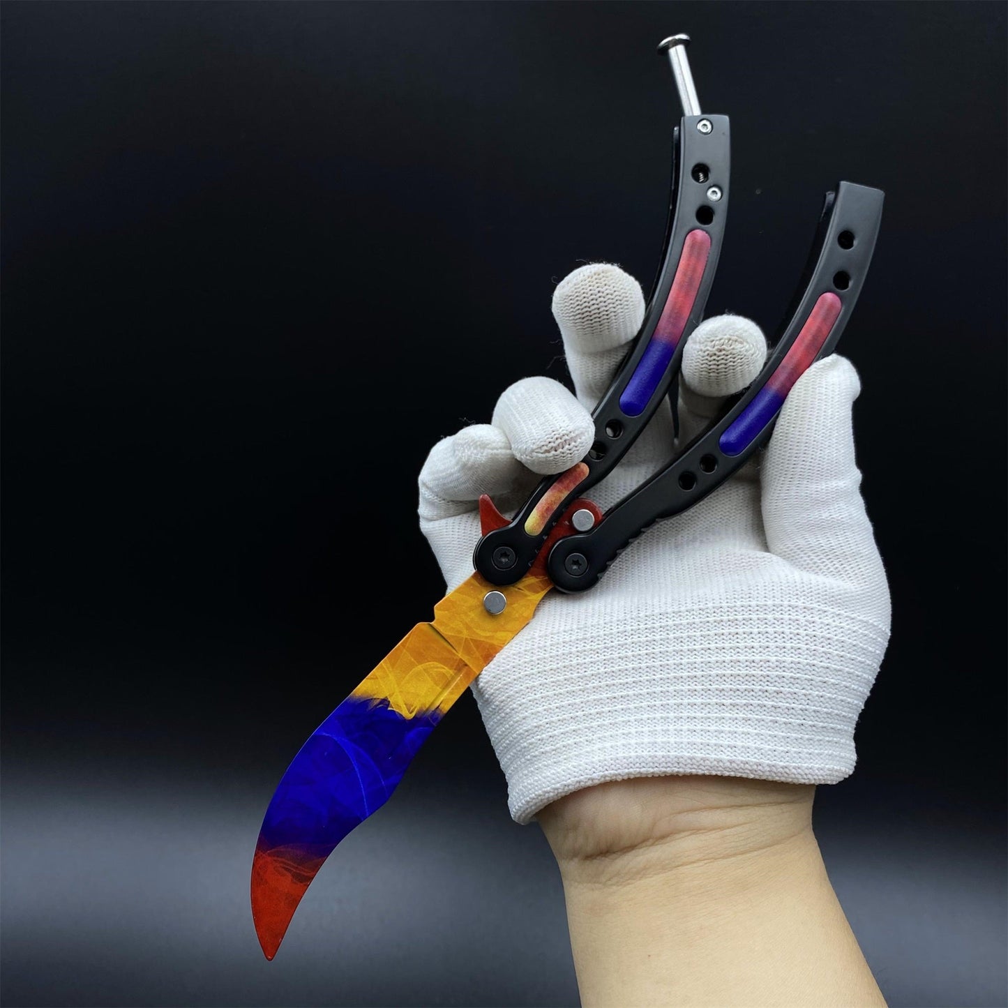 CS2 Butterfly Knife Marble Fade Balisong Replica - Collectible Prop with Display Stand