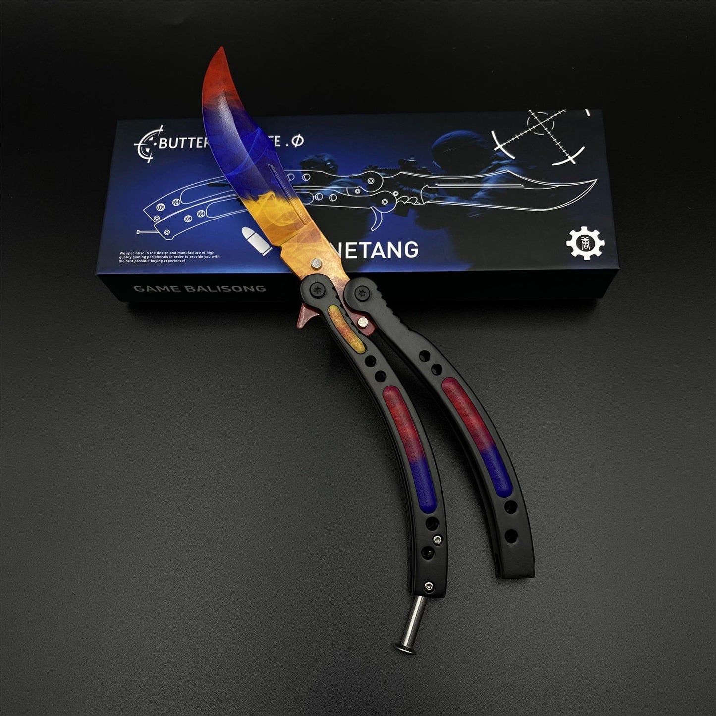 CS2 Butterfly Knife Marble Fade Balisong Replica - Collectible Prop with Display Stand
