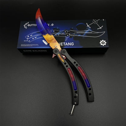 CS2 Butterfly Knife Marble Fade Balisong Replica - Collectible Prop with Display Stand