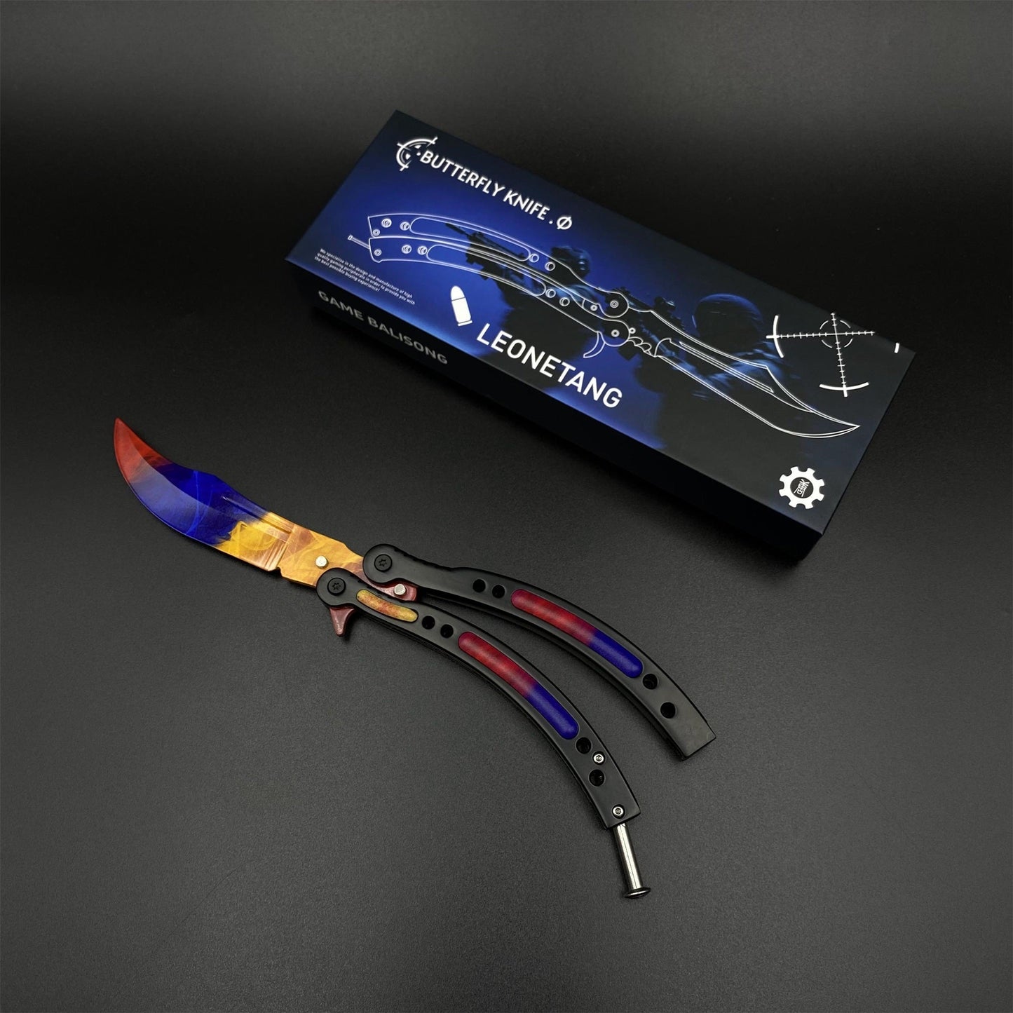 CS2 Butterfly Knife Marble Fade Balisong Replica - Collectible Prop with Display Stand